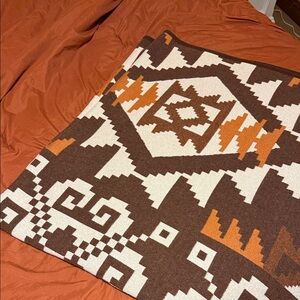 Geometric Patterned Blanket in Brown and Orange